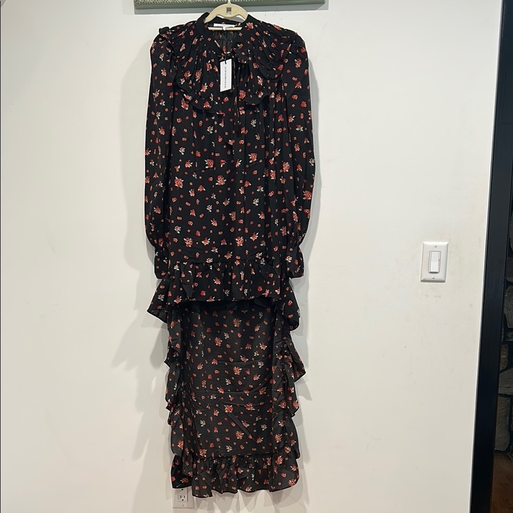 Brand new weworewhat Floral polka dot Black Dress high low Spanish ruffle small